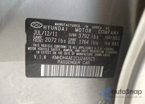 2012 Hyundai Elantra Gls (Ulsan Plant) из США, поврежденный, VIN KMHDH4AE2CU246925